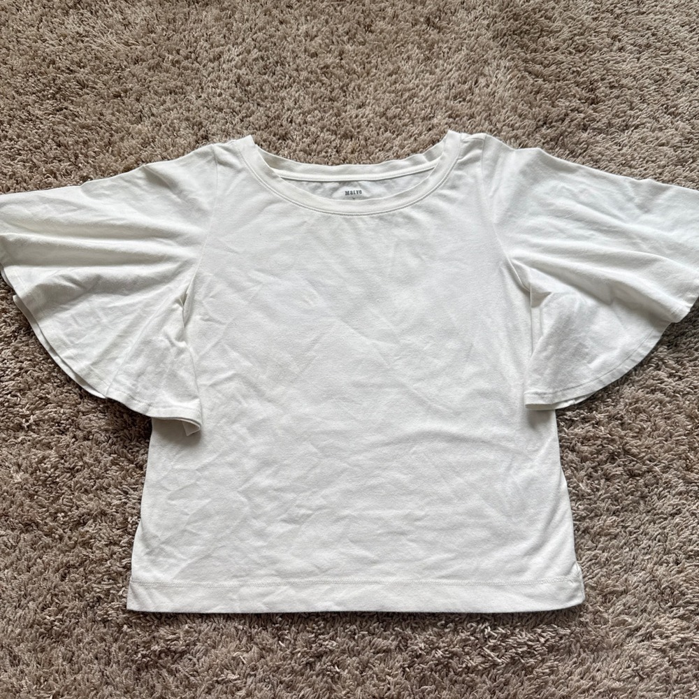Maeve Anthropologie White Flutter Sleeve Scoop Neck Top Medium OBI729013